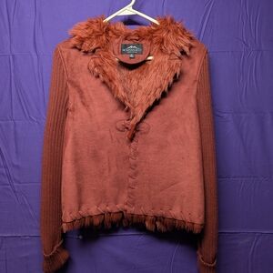 Montana Co. Xs Burnt Orange Suede Box Fur Sweater Jacket